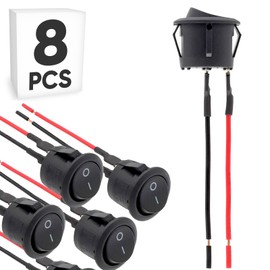 8-Pack Pre-Wired Round Rocker Toggle Switch with 15mm Wire, ON/Off SPST 2Pin Heavy Duty 10A Boat Switches for Home Auto Car Marine Boat, KCD2-101, Black
