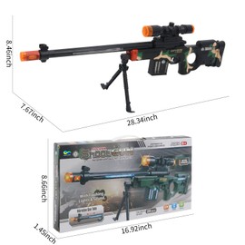 28 Inch Light Up Toy Gun Battery Operated W/Sound and Light Green AW50 Sniper Military Machine Gun Toy Best Gift for Boys of Any Age