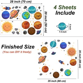 Maydahui Universe Space Planets Wall Decal Solar System Wall Stickers (35 x 35 Inch) Peel Stick Removable Cartoon Planets Art Mural Decor for Kids Room Boys Bedroom Nursery