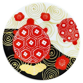 Ceramic Indigo KOTOHOGI RINPA Auspicious Small Plate, Turtle, Size: Approx. φ0.4 inches (9.3 cm), H 0.5 inches (1.2 cm), 41005