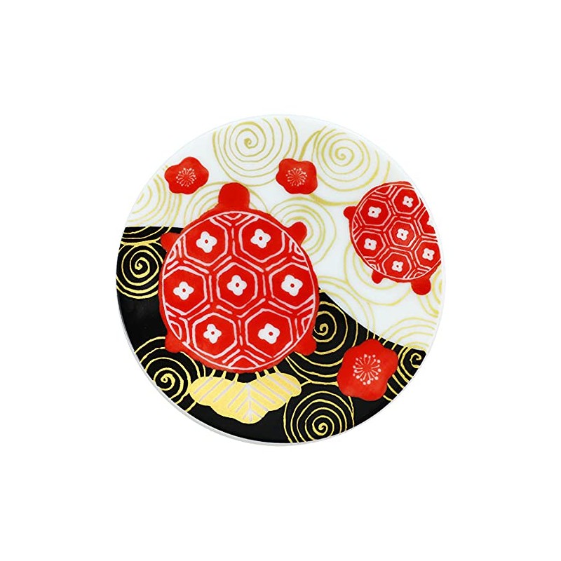 Ceramic Indigo KOTOHOGI RINPA Auspicious Small Plate, Turtle, Size: Approx.