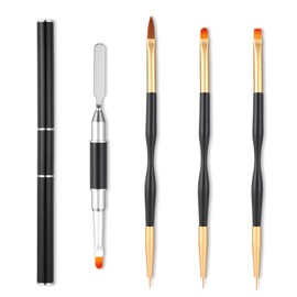 4 Pcs Gel Nail Brush, Dual-Ended Acrylic Nail Brushes and Picker Dual End Nail Art Brush Builder Gel Brushes Nail Drawing Pen Acrylic Round Flat Nail Liner Pen