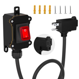 STARELO Extension cord with on/off switch, IP66 waterproof,Inline Power Switch with 1.5 FT 16AWG Cable Piggyback Plug(3-Pronged), Outdoor Power Switch AC/DC 20A-125V, 16A-250V, Red Light Rocker Button