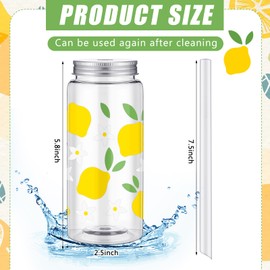SiliFine 24 Pcs Lemonade Cups with Lid and Straw Yellow Lemon Cold Beverage Drinking Tumblers 13.5oz Reusable Drinking Juice Cups for Lemon Theme Party Decorations Summer Lemonade Stand Party Favors