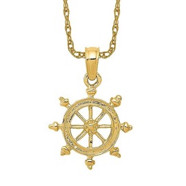 14K Solid Yellow Gold Ship Wheel Necklace Chain Pendant Charm 19mm x 12mm Only