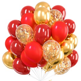 PartyWoo Red and Gold Balloons, 60 pcs 12 Inch Maroon Ruby Dark Red Burgundy Metallic Gold Confetti Balloons for Graduation Christmas Wedding Valentine's Day New Year Birthday Party Decorations