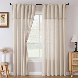 H.VERSAILTEX Extra Long Linen Curtains 108 Inches Set of 2 Panels Rod Pocket/Ring Top Drapes Thick Linen Fabric Soft Privacy Drapes with Valance Curtains for Patio Door, 52" W x 108" L, Linen