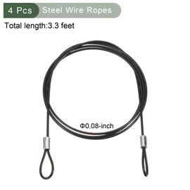 YOKIVE 4 Pcs Safety Cable Locks, Stainless Steel Security Wire Rope with Double Loops | Great for Outdoor, Luggage Locks (Black, 3.3-Feet)