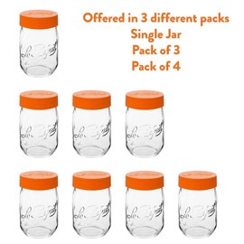 Le Parfait Screw Top Jar Wide Mouth French Glass Jar | Ideal for Food and Soup Storage, Canning, Flour, Brown Sugar, and other Baking Supplies (1L/32oz, Pack of 4, Orange)