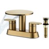 Brushed Gold Bathroom Sink Faucet 3 Hole，Waterfall Bathroom Faucet 4