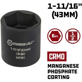 powerbuilt Dodge Ram 4X4 Dana 44 / 60 Front Axle Hub Spindle Nut 1-11/16" 43MM 1/2" Socket