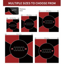LERYG 80/100/120/140/160cm Square Poker Mat Texas Hold'em Poker Rubber Mat Topper for Tables Folding Portable Poker Table Top Poker Layoutw for Poker Games Blackjack Casino.(Red 80 * 80CM)
