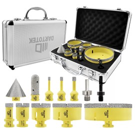 Diamond Core Drill Bits Set 12PCS - DARTOTEK Tile Hole Saw Kit (6/8/10/20/35/50/75/125/20mm/2inch/SDS/HEX for Porcelain, Ceramic Tile, Granite, Marble, Masonry