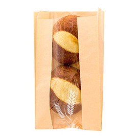 Bag Tek 6 Inch x 2.75 Inch Bread Paper Bags, 100 Greaseproof Baguette Paper Bags - Mirco Perforated, Clear Window, Brown Paper Bakery Bread Bags, Recyclable, Freezer Safe - Restaurantware