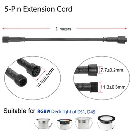Sumaote 3.28ft 1m 5Pin Extension Cable Wire with Male and Female Connectors at Both Ends for RGBW Color LED Deck Light (5 Pin, 3.28ft, 5 Pack)