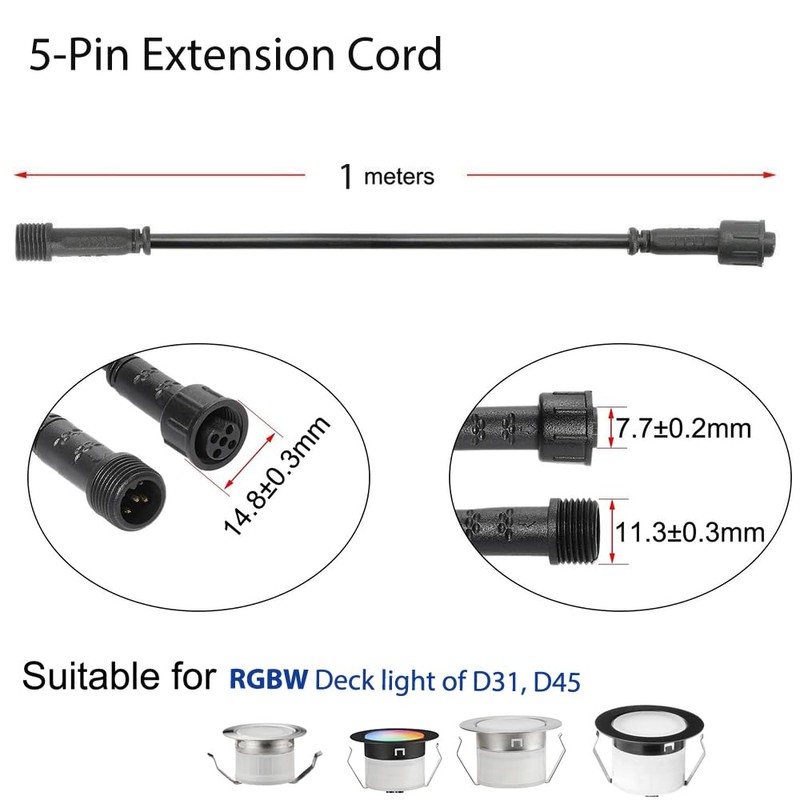 Sumaote 3.28ft 1m 5Pin Extension Cable Wire with Male and