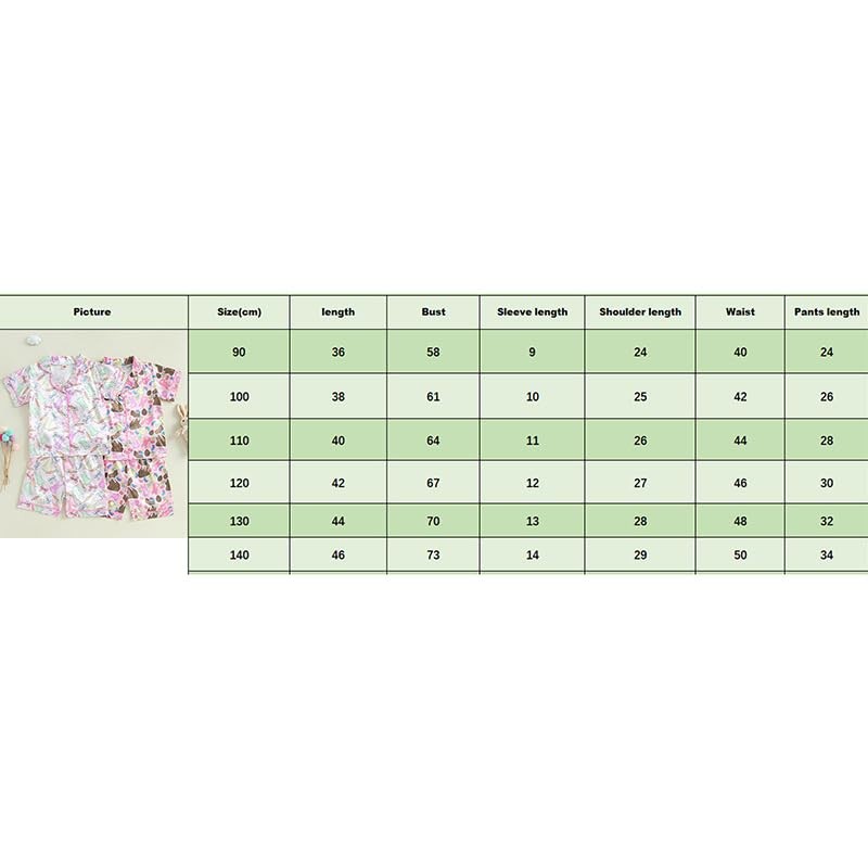 Girls Easter Satin Silk Pajama Set Rabbit Print Short Sleeve