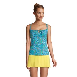 Lands' End Women Chlorine Resistant Tie Front Underwire Tankini Top Turquoise Mini Floral Regular 12
