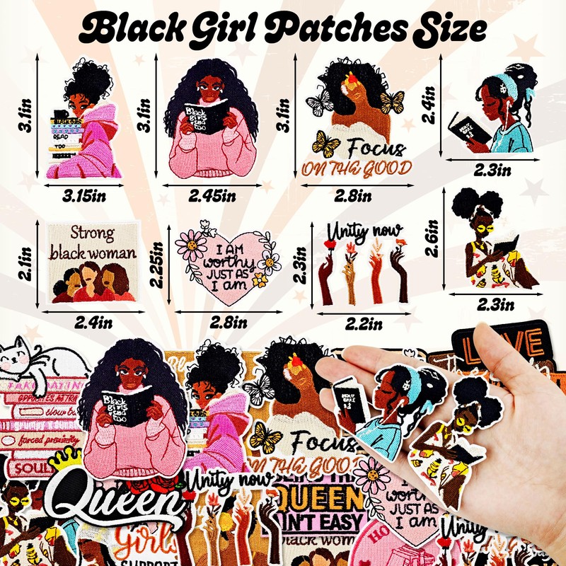 Crocode tears Black Girl Iron On Patches 16pcs Bookish Embroidered