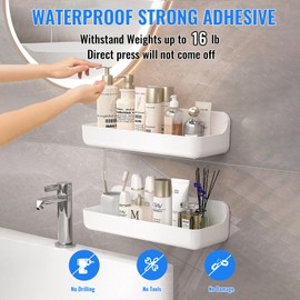 Diesisa 2pc Acrylic Wall Mounted Shower Caddy, Adhesive Shelf, Bathroom Shelves for Wall, No Drilling Hang Walls,Stick on Shelf, with Self Adhesive Tape, for Bathroom, Kitchen, Living Room