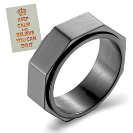 LYTTMAB Silver Hexagon Ring for Men, 8MM Spinner Ring, Man's Fidget Ring Anxiety Ring (Black, 9)