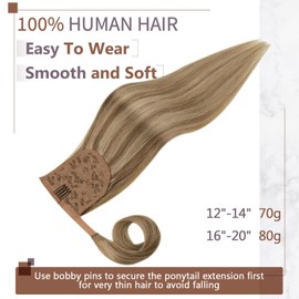 Runature Real Hair Braid Extensions, Blonde with Gold Blonde Clip-In Braid Extension, Real Hair, 70g, Ponytail Real Hair Extensions, Braid Hair Extensions, Straight Hair, 35cm, #10P16