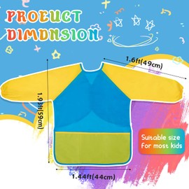 Bouiexye 12 Pack Kids Art Smocks Water-Resistant Toddler Paint Smocks Kids Painting Aprons with Long Sleeve 3 Pockets for Age 2-8 Years, Art Craft, Painting, Baking, Cooking (6 Colors)