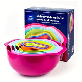 Generic 10pcs/Set Mixing Bowl, Colour Measure Cup And Spoons, Salad Bowl Set, Plastic Measuring Cups Set, Large, Many
