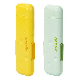 2 Pcs of Needle Threader Tool,Plug-in Needle Threader,Thread Remover Tool,Three-in-One Needle Threading,Thread Removal and Needle Storage Design,Small and Portable (Yellow + Green)