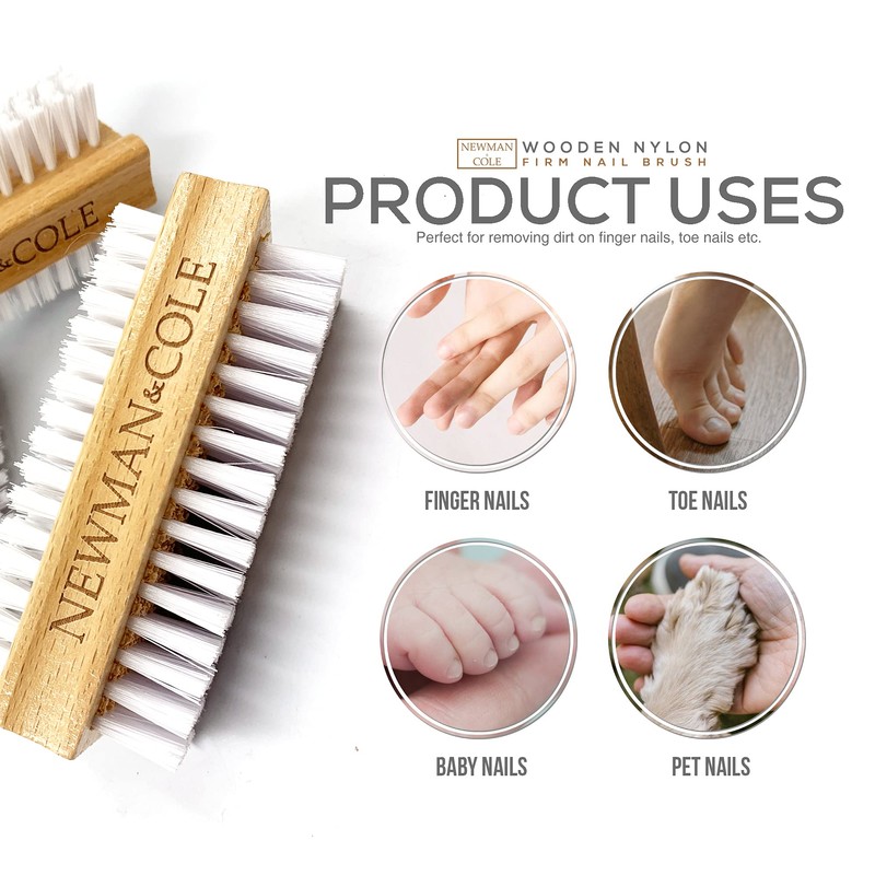 Wooden Nail Brush, Double-Sided Nail Scrubbing Brush with Firm Plastic