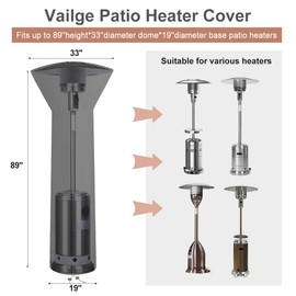 Vailge Patio Heater Covers with Zipper and Storage Bag,Heavy Duty 600D Oxford Waterproof Outdoor Heater Cover Wind-Resistant Dustproof UV-Resistant,Black,89'' Height x 33" Dome x 19" Base