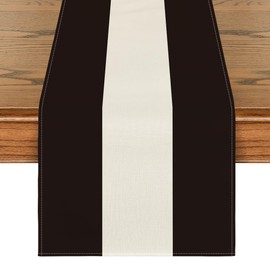 Beige and Black Stripes Table Runner, Halloween Party Kitchen Dining Table Decoration for Home Decor 13x72 Inch