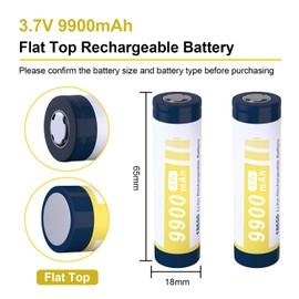 3.7V 18650 Rechargeable Battery 9900mAh Universal Smart Charger for 26650 14500 16340 14250 10440 (Flat Top, 4 Pack+4 Bay Battery Charger)