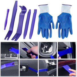 Pack of 5 Car Tools, Car Disassembly Tool, with Gloves, Universal Disassembly Tool, Interior Trim Set, for Vehicle Interior Trim Repair Mouldings Wedge Remover Clip Tool