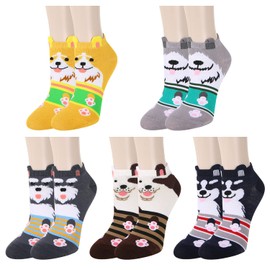 Benefeet Sox Women's Funny Ankle Socks - Fun Cute Dog Low Cut for Girls, Novelty Crazy Cartoon, Silly Funky Kawaii Short, Colorful Animal Pattern Designed Christmas Gifts, 5 Pack-Dogs