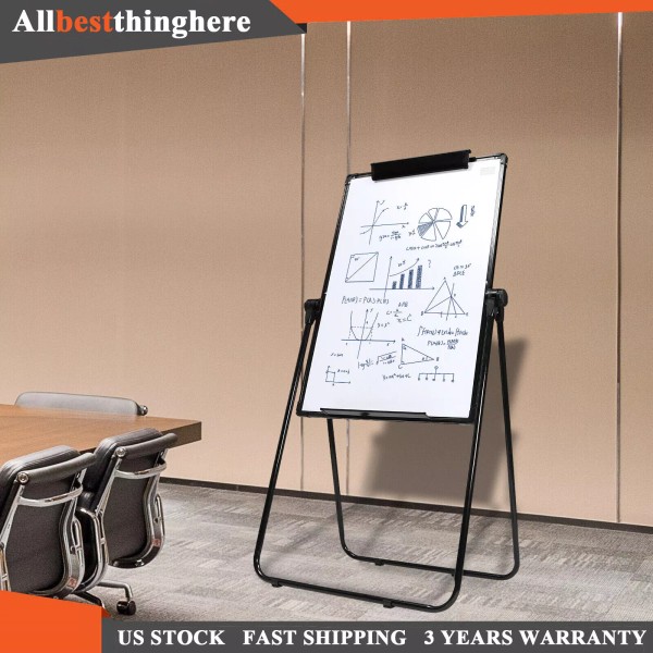 40x28‘’ Mobile Whiteboard Kit Framed Stand Foldable Double Sided Board