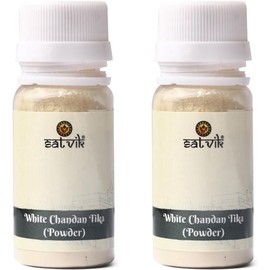 SATVIK Set of 2 White Chandan Tikka Powder - Sacred Sandalwood Tilak for Pooja, Hawan, Mandir & Rituals | 50g (25g x 2) Pack | Pure Safed Chandan Powder for Prosperity & Auspicious Ceremonies