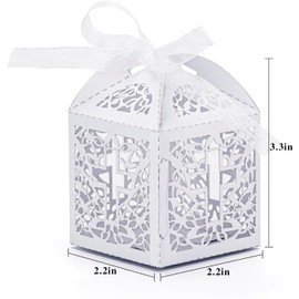 Yadiana 50PCS Laser Cut White Baptism Favor Boxes with Ribbons Elegant Candy Boxes for Baby Shower Christening First Birthday Party Decorations(Cross)