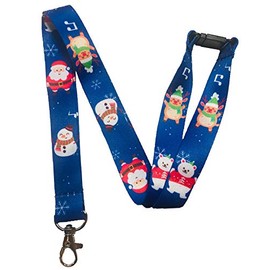 Festive Christmas 20mm Blue Santa, Rudolf & Snowman Neck Lanyard with Safety Breakaway