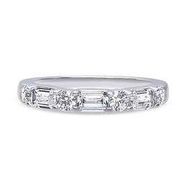 BERRICLE Sterling Silver Vintage Inspired Art Deco Wedding Rings Pave Set Cubic Zirconia CZ Anniversary Half Eternity Ring for Women, Rhodium Plated Size 7