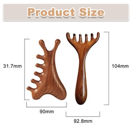2 Pack Natural Wooden Scalp Massager Comb, Wooden Comb for Hair Women and Head Massager Scalp for Hair Growth, Multi-Functional Therapy Tool for Body Scraping and Relaxation, Brown
