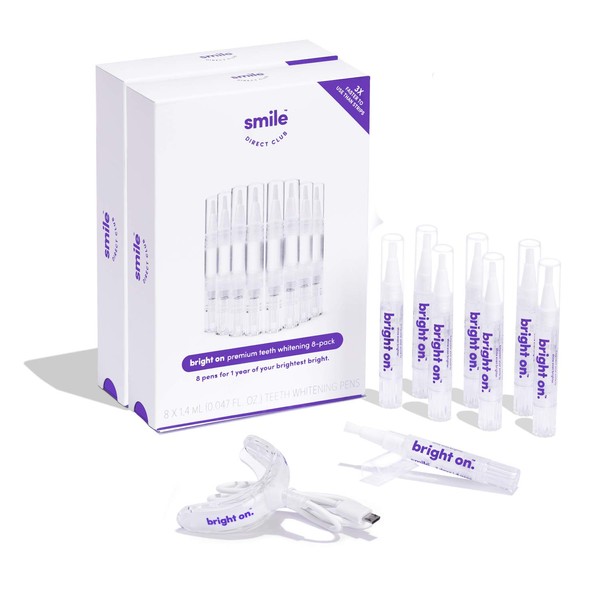 SmileDirectClub Teeth Whitening Kit with LED Light - 8 Pack Gel Pens - Professional Strength Hydrogen Peroxide
