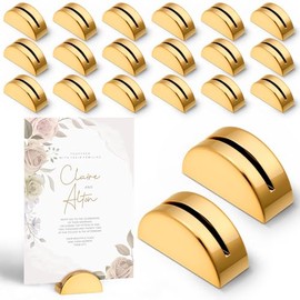 Vicenpal 20 piezas de soportes de número de mesa dorados, soportes de tarjeta de mesa de acrílico para boda con ranura para tarjetas, soportes de exhibición de letreros de mesa para fotos, menús