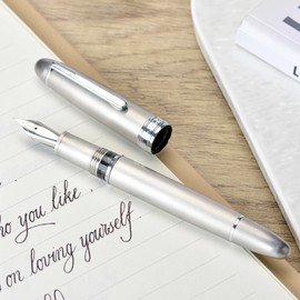 Asvine J16 Brushed Titanium Fountain Pen Fine Jowo Nib Piston Filling, Ink Window, Wrench & Box