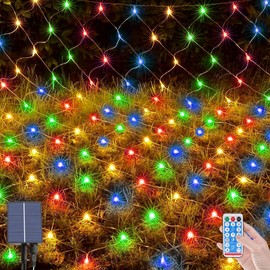 OPAHUTER 198LEDs Solar Net Lights Outdoor, 6.6 x 9.8 Ft Mesh Fairy Lights, Waterproof Net Lights with 8 Modes, Remote Control, Copper Wire Net Lights for Christmas Tree Lawn Fence Bushes Wall