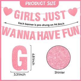 JoyAura Sleepover Party Decorations Banner - 10 Pcs Girls Just Wanna Have Fun Banner Hanging Swirls Heart Slumber Decor Set Pajama Decorations Supplies for Girl Birthday Bachelorette