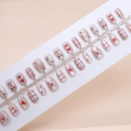 Mgmxbsth 30Pcs Press on Nails Short, Cute Nails Glossy Fake Nails, Glue on Nails Summer False Nails with Designs Stick on Nails for Women (Pink Cats and Dogs)