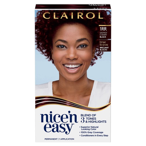 Clairol Nice'n Easy Permanent Hair Dye, 1RR Deepest Cherry Black Hair Color, Pack of 1