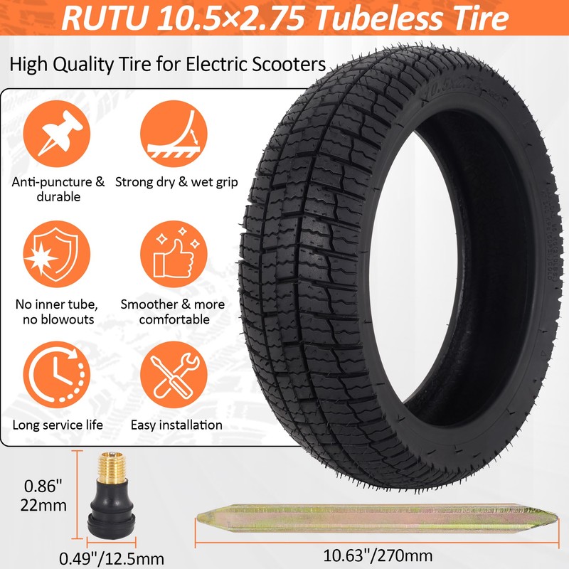 10.5x2.75 Tubeless Tire for Segway Ninebot P65 P100 P100S E-Scooter