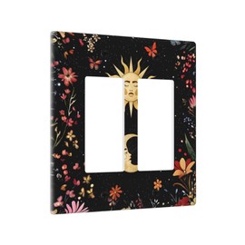 JDAKHD Celestial Night Garden Plants Floral Sky 2-Gang Decorative Rocker Wall Plate Gothic Dark Space Star Hippie Moon Gfci Dimmer Compatible Light Switch Cover for Living Room & Smart Homes